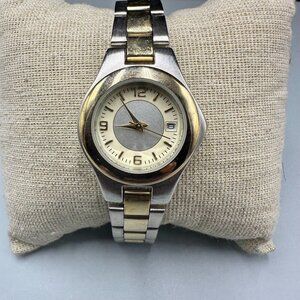3/$30 Mitre Watch Women Silver Gold Two Tone Date Window New Battery 7.5 Inch